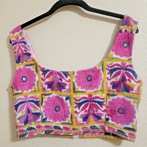 Mochi the Art of Embroidery Crop Top Womens Large Indian Hippie Boho Gypsie Pink